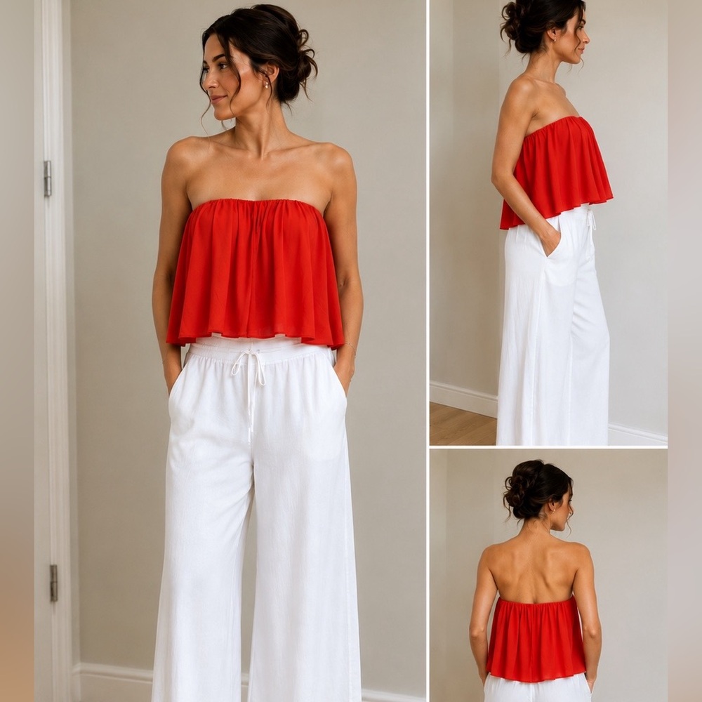 100% Silk Red Flowy Bustier Top